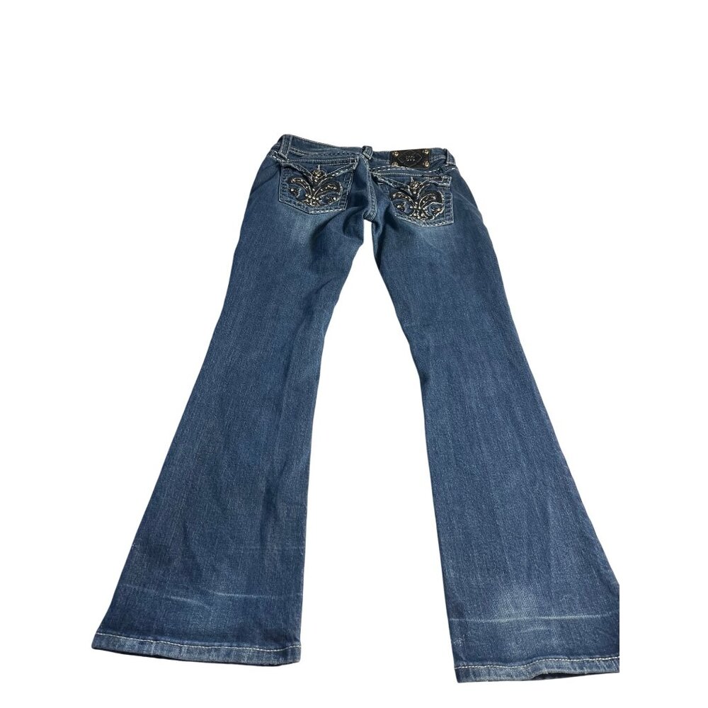 Miss Me Womens size 29  Bling Flap Pocket Bootcut Jeans Palm Hill Wash JE5075B2R